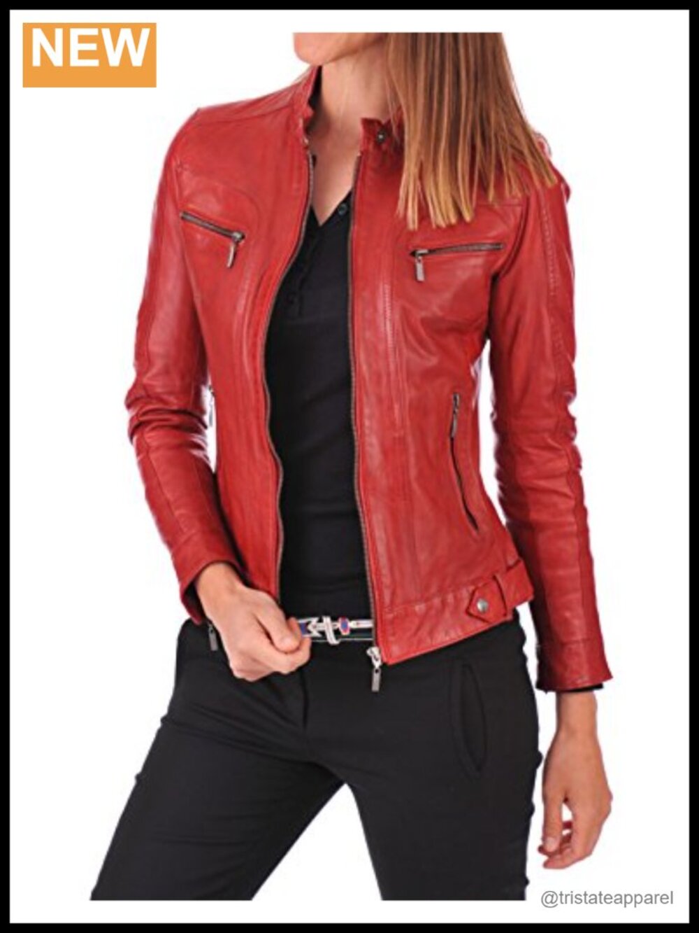 Women's Genuine Lambskin Leather Bomber Biker Jacket Motorcycle Coat
